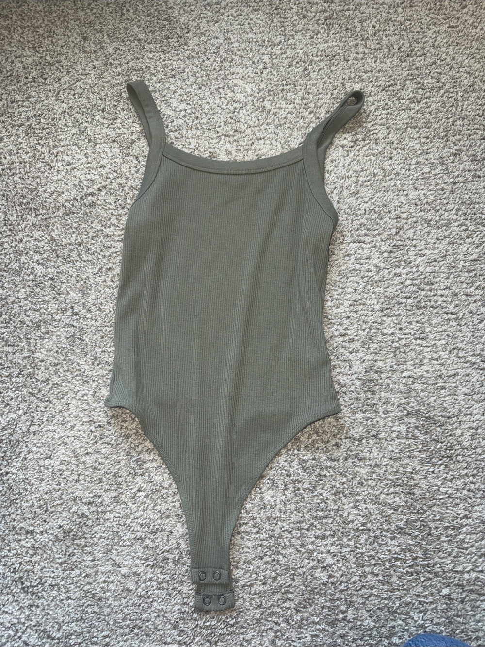 American Eagle Olive Green Ribbed Tank Bodysuit with Slim Straps